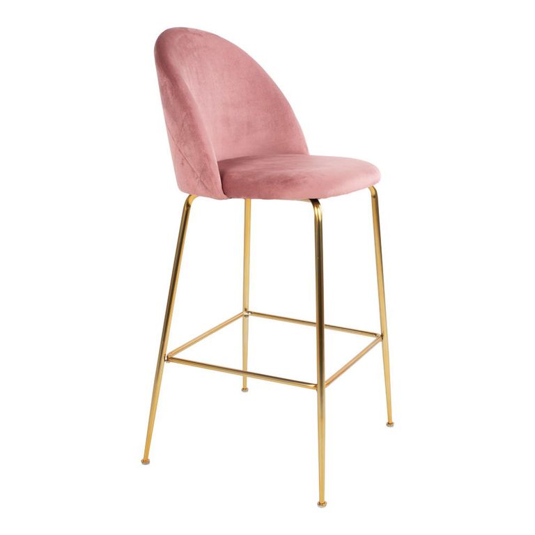 Lausanne Barstool - Pink Velvet Fabric - Set of 2 - Gold Legs