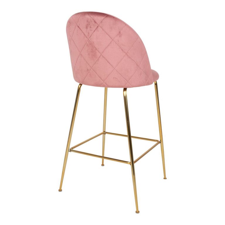 Lausanne Barstool - Pink Velvet Fabric - Set of 2 - Gold Legs