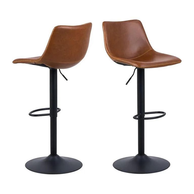 Clearance - Oregon Barstool - Set of 2 - Tan Faux Leather - Gas Lift - with Back - A405