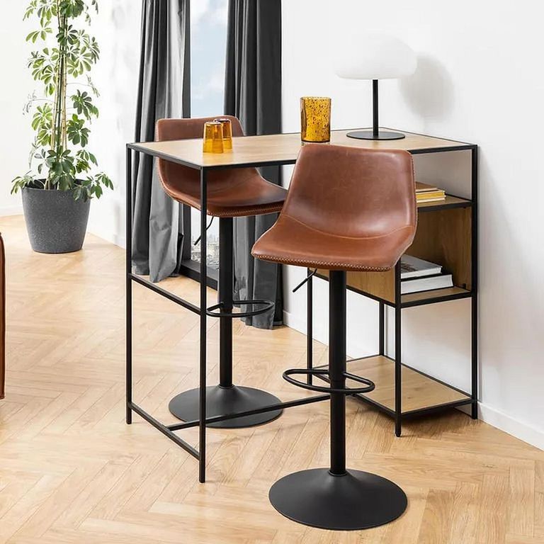 Clearance - Oregon Barstool - Set of 2 - Tan Faux Leather - Gas Lift - with Back - A405