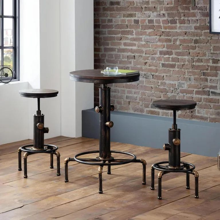 Clearance - Rockport Round Barstool - Set of 2 - Rustic Elm - Industrial - FSS16529