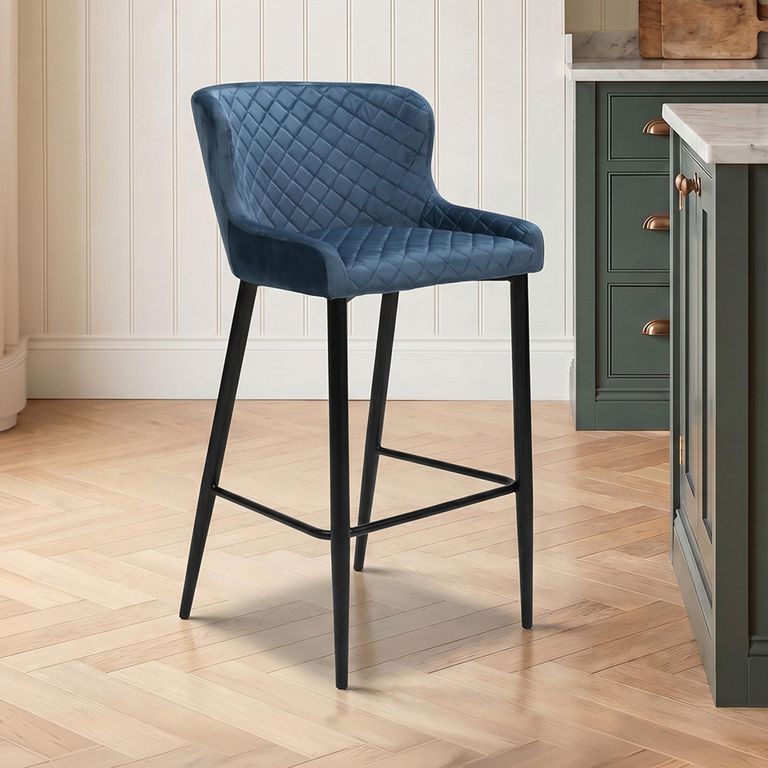 Malmo Barstool with Back - Set of 2 - Blue Fabric