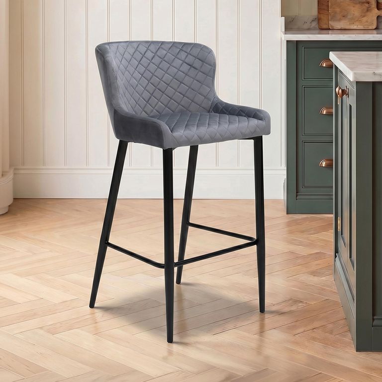 Malmo Barstool with Back - Set of 2 - Grey Fabric
