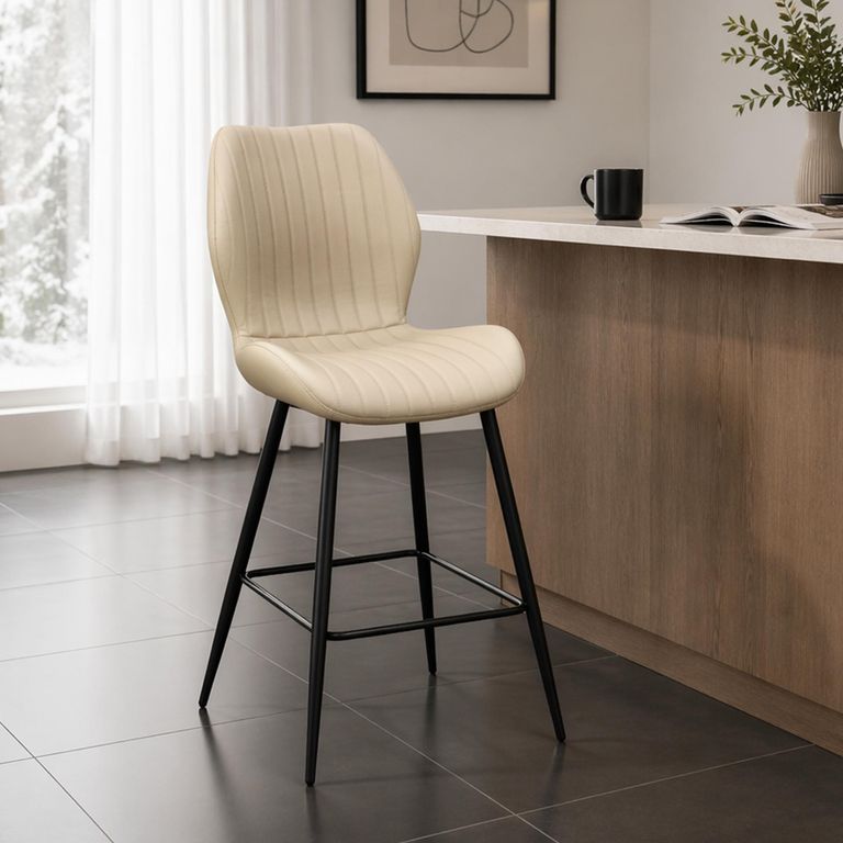 Davis Counter Stools - Set of 2 - Faux Leather - Stone
