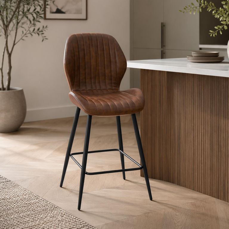 Fontana Counter Stools - Set of 2 - Faux Leather - Stone