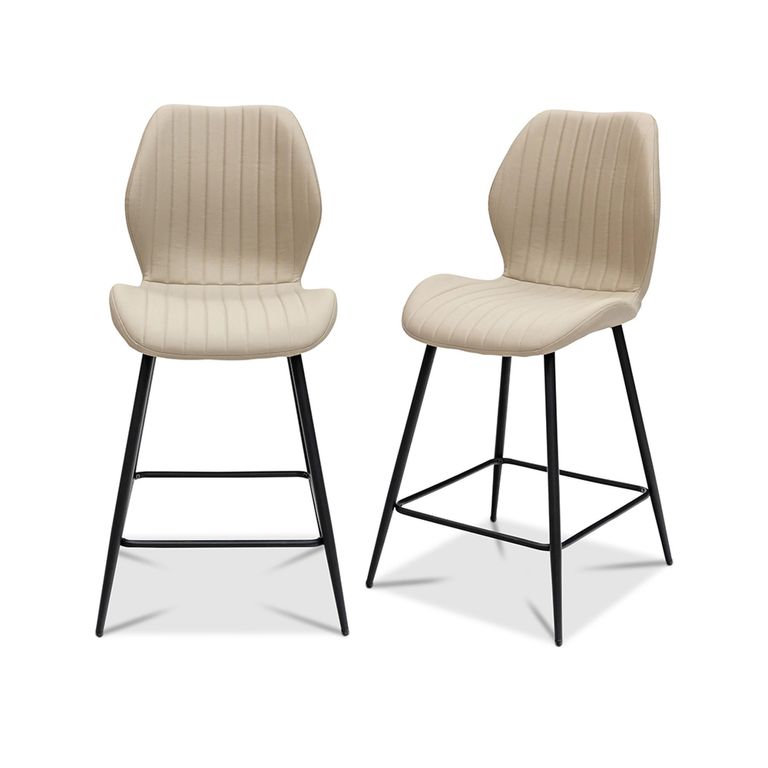 Davis Counter Stools - Set of 2 - Faux Leather - Stone