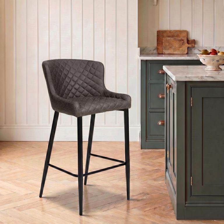 Charlie Barstool with Back - Set of 2 - Grey Faux Leather