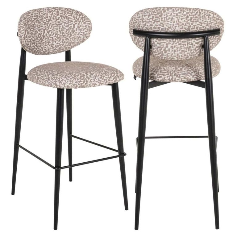 Dantes Barstool - Natural Geo and Black - Fabric and Metal