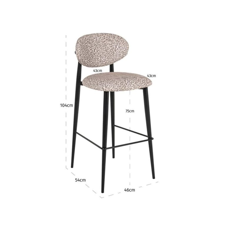 Dantes Barstool - Natural Geo and Black - Fabric and Metal