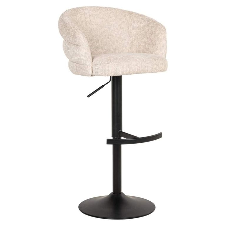 Nikki Swivel Barstool - Curved Back - Adjustable Height - Beige and Black - Fabric and Metal