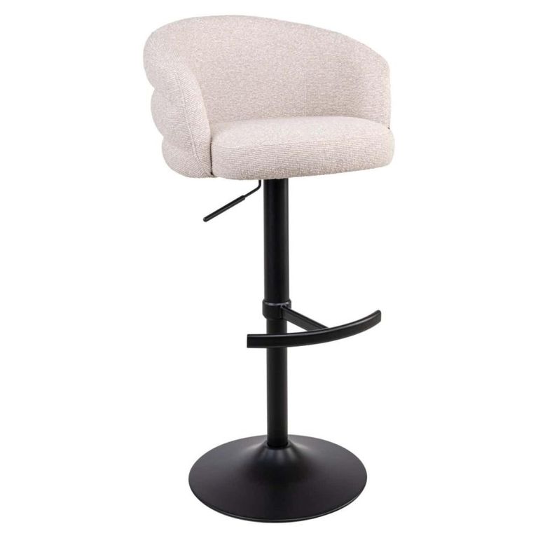 Nikki Swivel Barstool - Curved Back - Adjustable Height - Biscotti and Black - Fabric and Metal