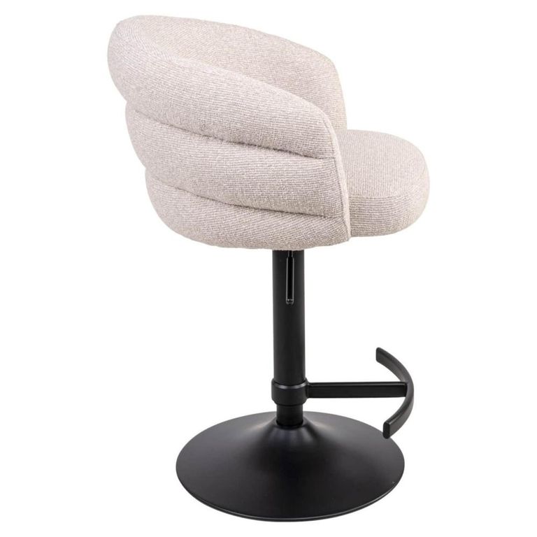 Nikki Swivel Barstool - Curved Back - Adjustable Height - Biscotti and Black - Fabric and Metal