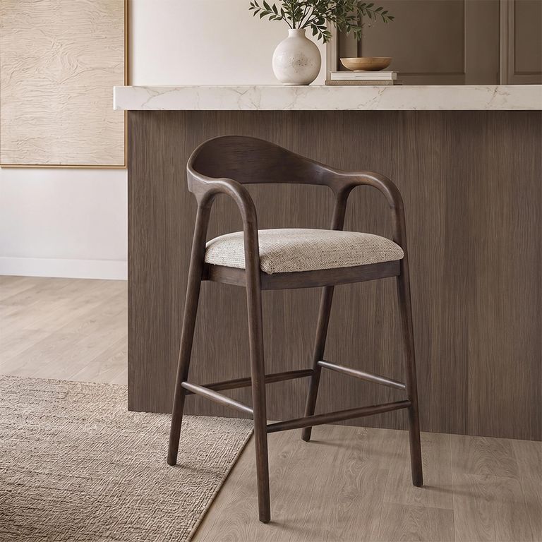 Mihara Counter Stool - Curved Back - Mocca Fancy - Fabric and Rubberwood
