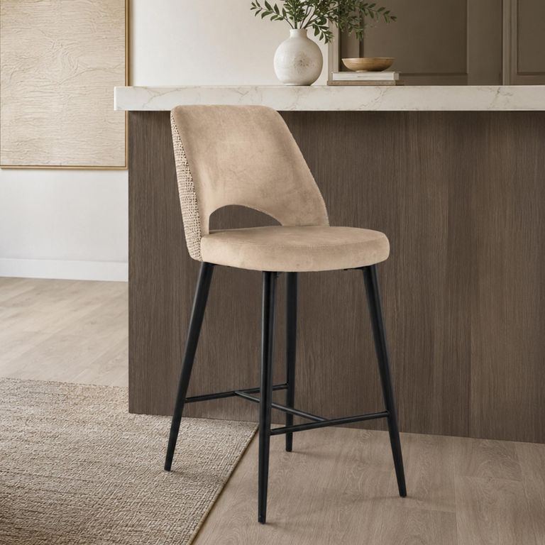 Tabitha Counter Stool - Trendy Nature and Black - Fabric and Metal