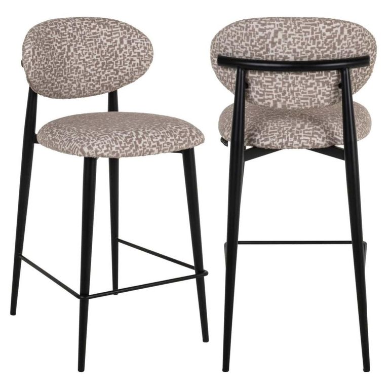 Dantes Counter Stool - Curved Back - Natural Geo and Black - Fabric and Metal