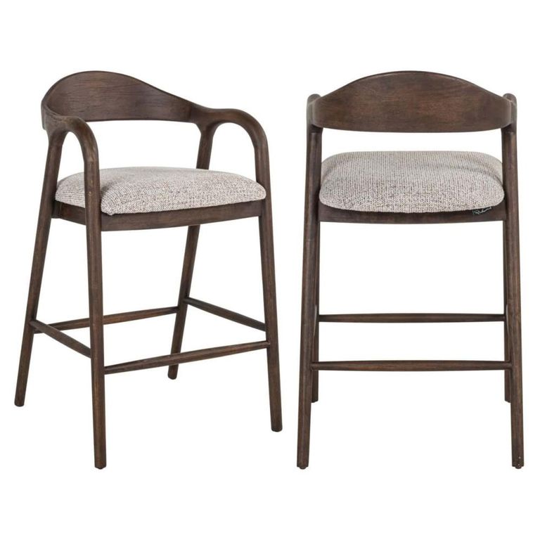 Mihara Counter Stool - Curved Back - Mocca Fancy - Fabric and Rubberwood