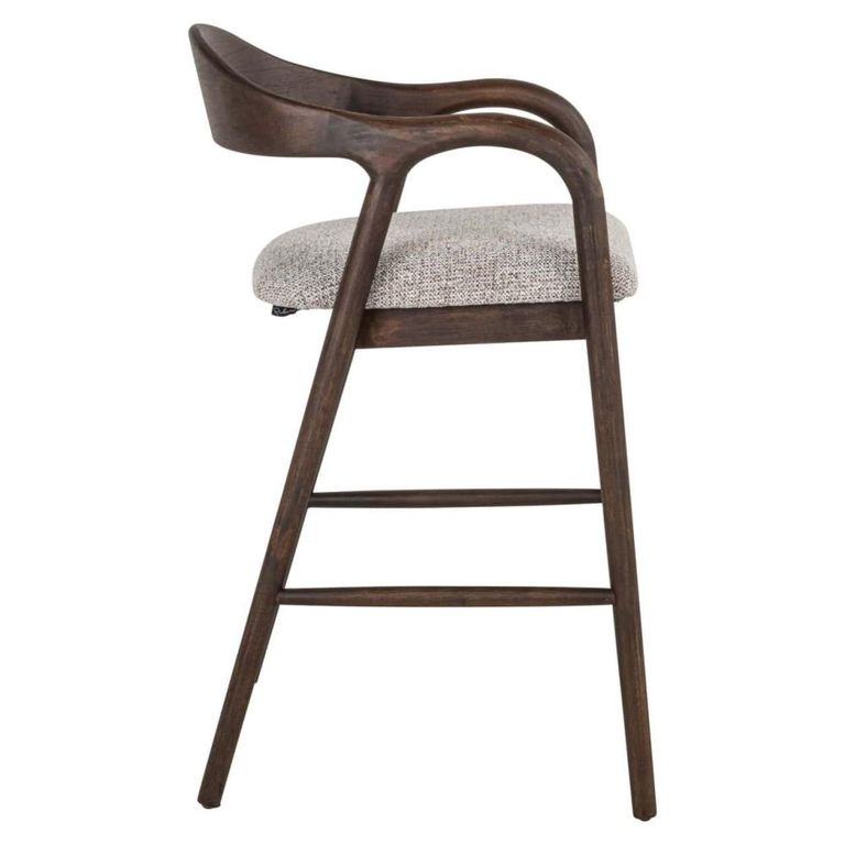 Mihara Counter Stool - Curved Back - Mocca Fancy - Fabric and Rubberwood