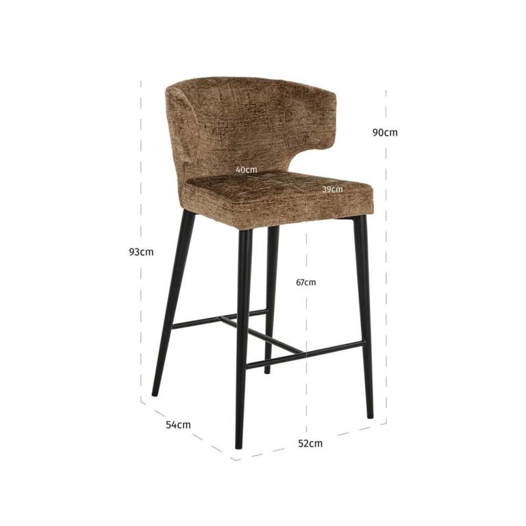Taylor Counter Stool - Curved Back - Brandy and Black - Fabric and Metal