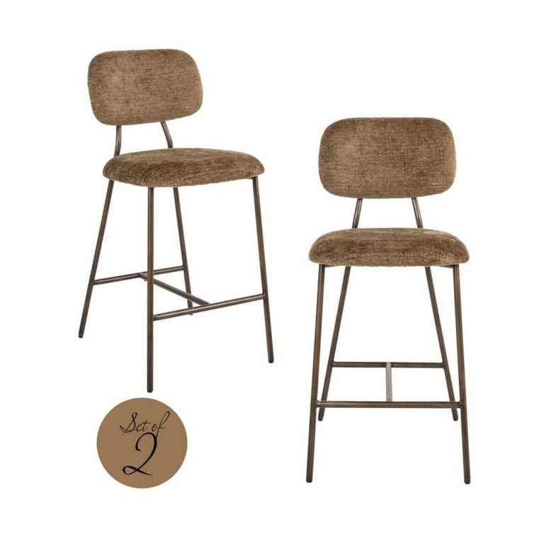 Xenia Counter Stool - Set of 2 - Brandy Fusion - Fabric and Metal