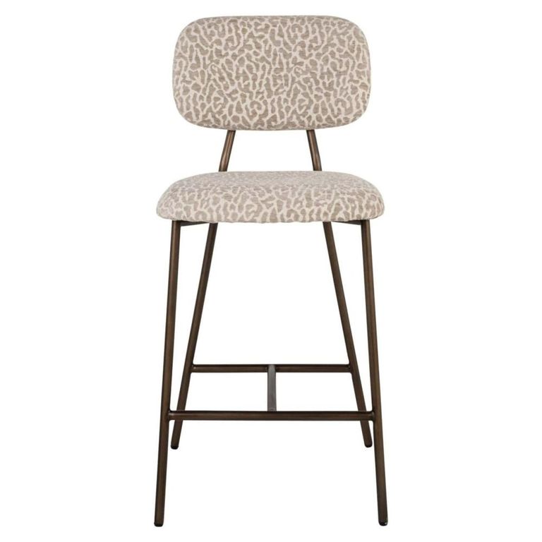 Xenia Counter Stool - Set of 2 - Leopard - Beige - Fabric and Metal