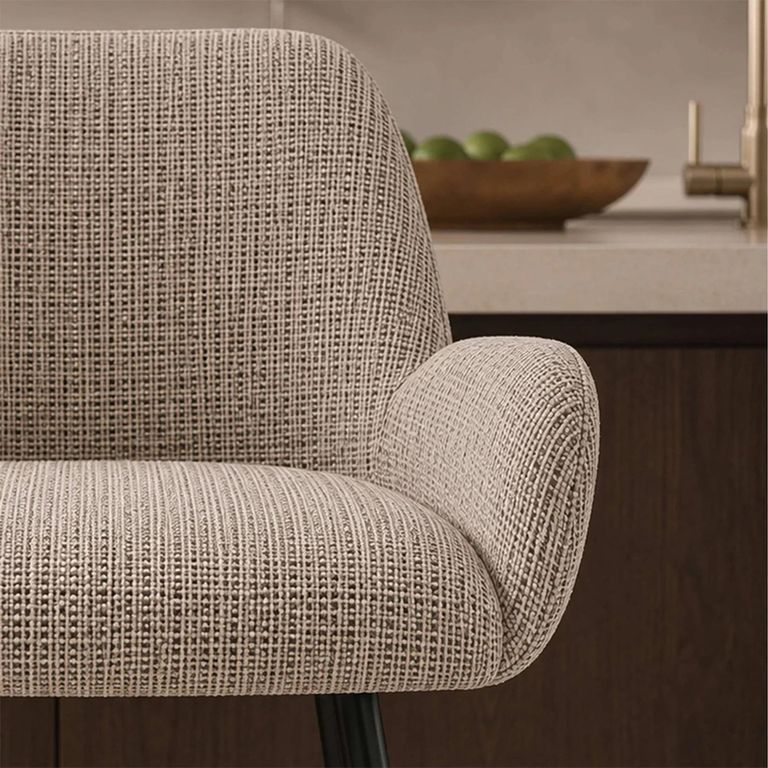 Barley Bar Stool - Set of 2 - Cream Chenille and Black - Fabric and Metal
