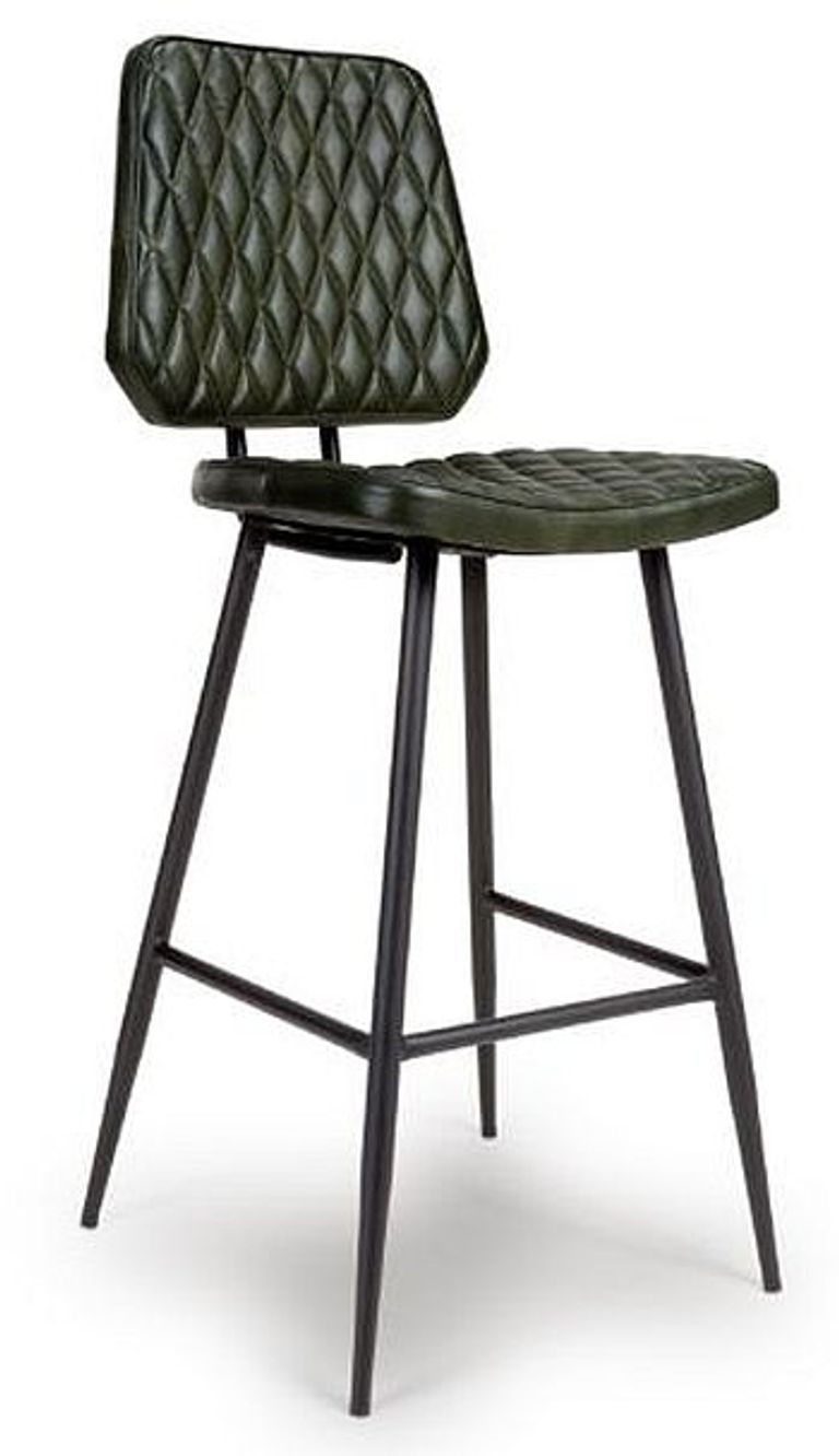 Austin Barstool with Back - Set of 2 - Green - Real Leather