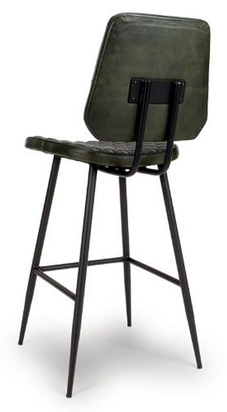 Austin Barstool with Back - Set of 2 - Green - Real Leather