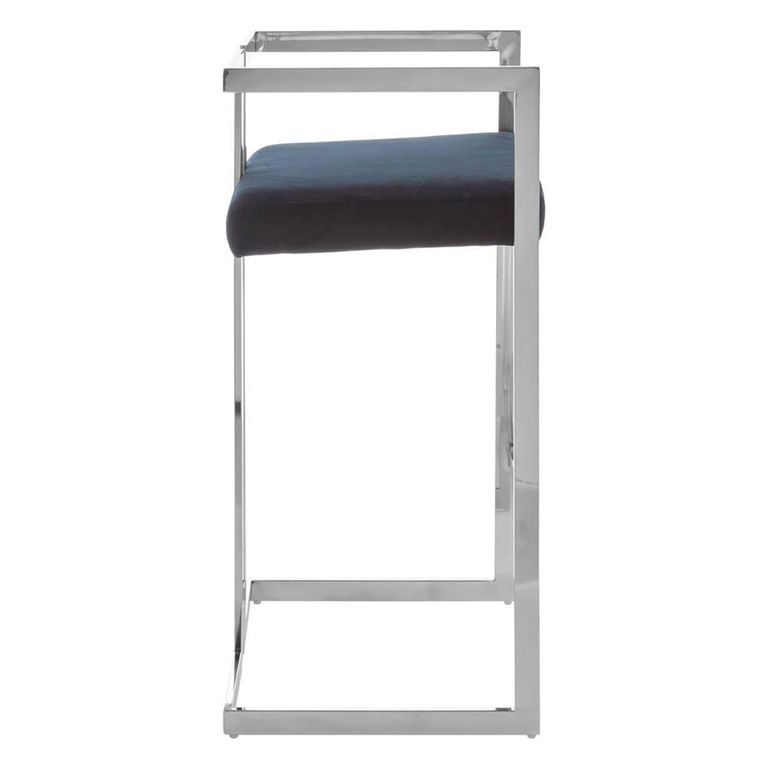 Azalea Barstool - Set of 2 - Black Velvet Fabric with Silver Metal