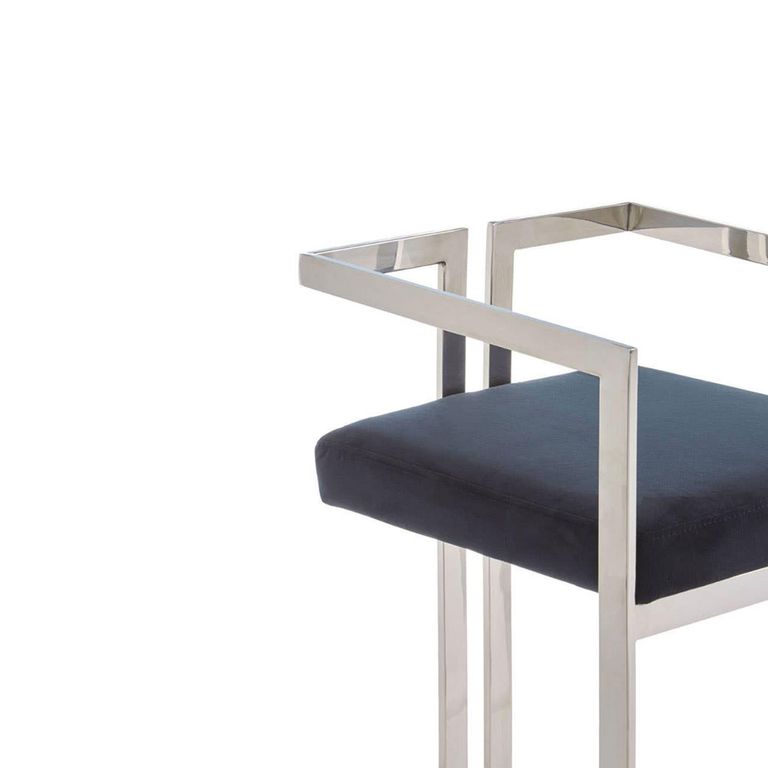 Azalea Barstool - Set of 2 - Black Velvet Fabric with Silver Metal