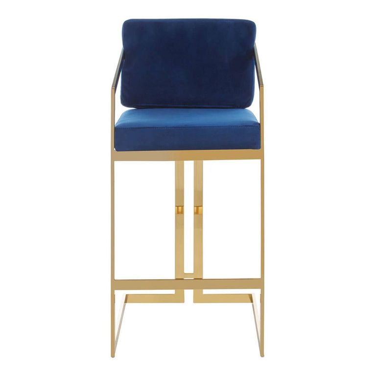 Azalea Barstool - Set of 2 - Blue Velvet Fabric with Gold Metal