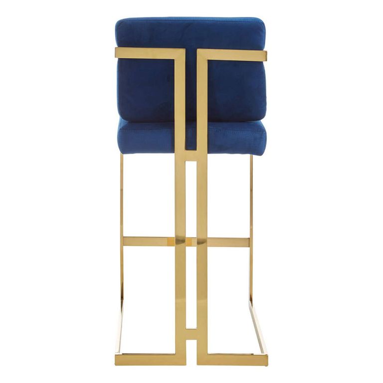 Azalea Barstool - Set of 2 - Blue Velvet Fabric with Gold Metal