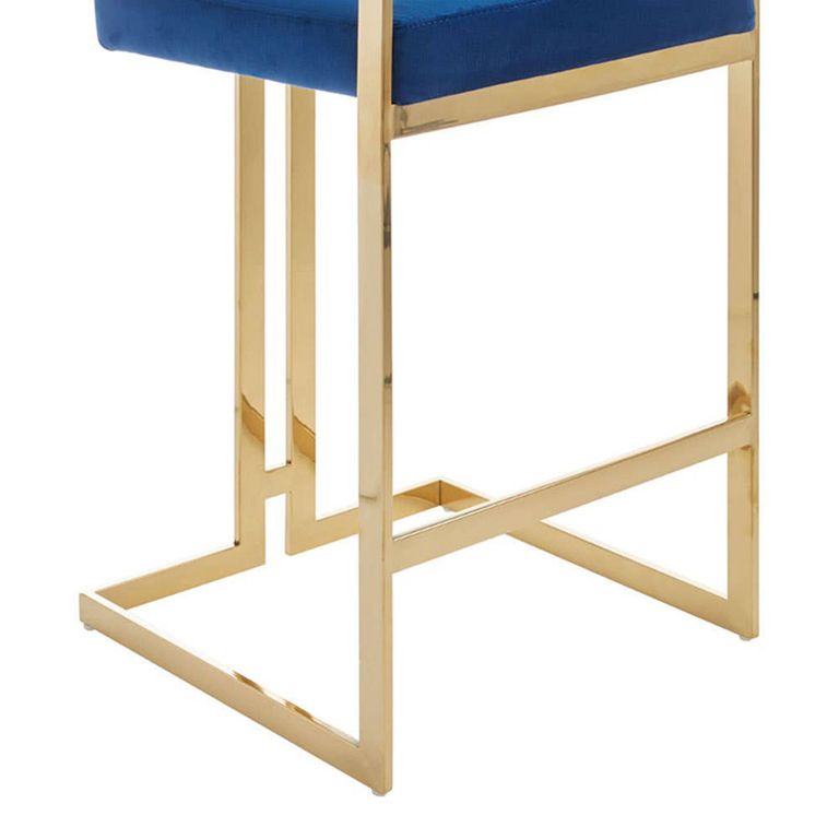 Azalea Barstool - Set of 2 - Blue Velvet Fabric with Gold Metal