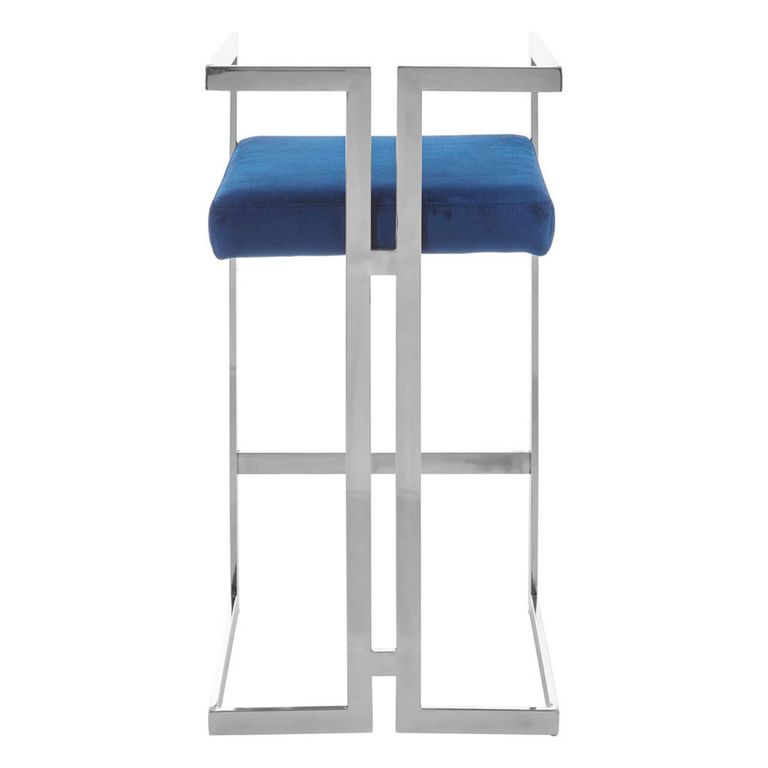 Azalea Barstool - Set of 2 - Blue Velvet Fabric with Silver Metal