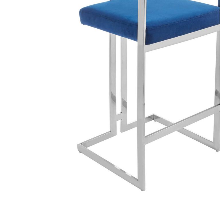 Azalea Barstool - Set of 2 - Blue Velvet Fabric with Silver Metal