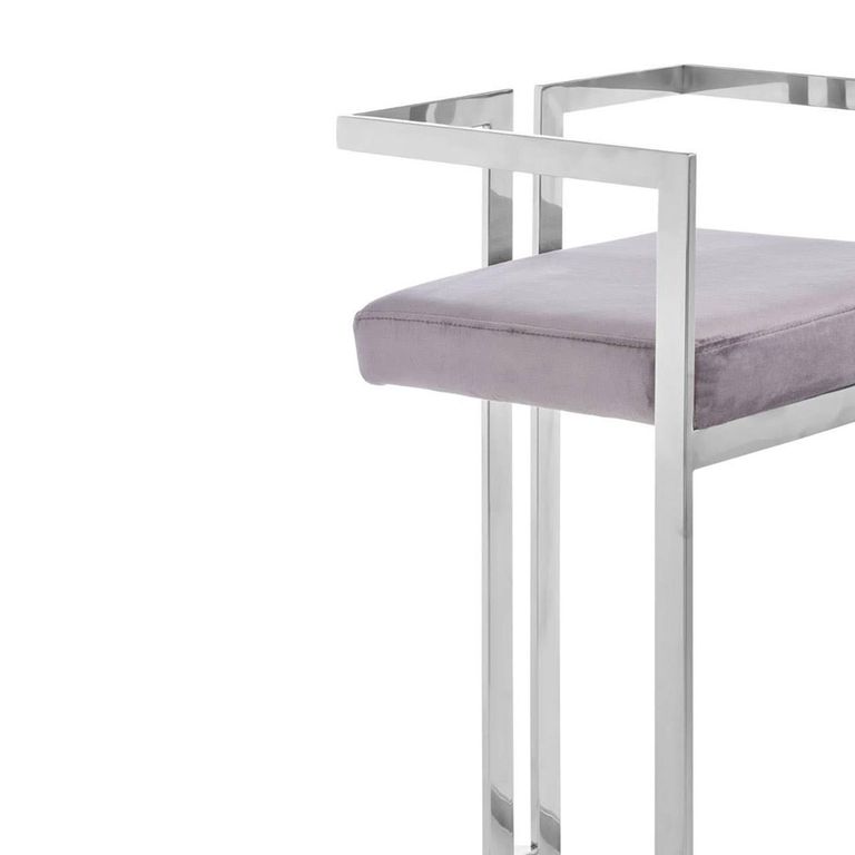 Azalea Barstool - Set of 2 - Grey Velvet Fabric with Silver Metal