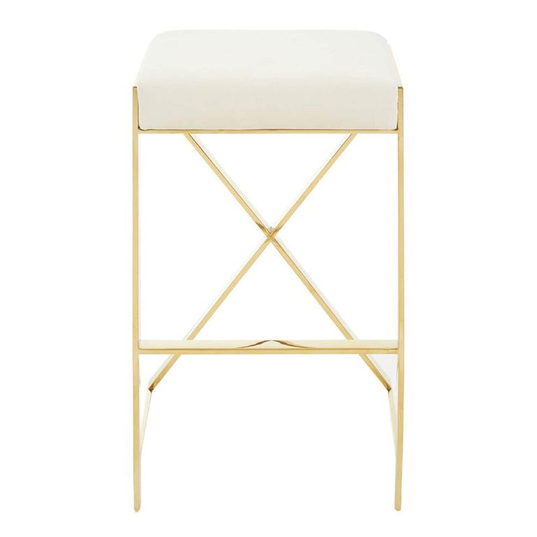 Azalea Barstool - Set of 2 - Ivory Fabric with Gold Base