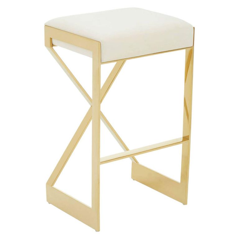 Azalea Barstool - Set of 2 - Ivory Fabric with Gold Base
