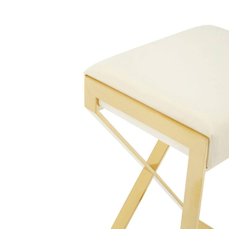 Azalea Barstool - Set of 2 - Ivory Fabric with Gold Base