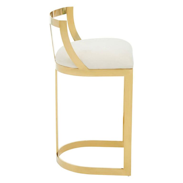 Azalea Barstool - Set of 2 - Ivory Velvet Fabric with Gold Metal