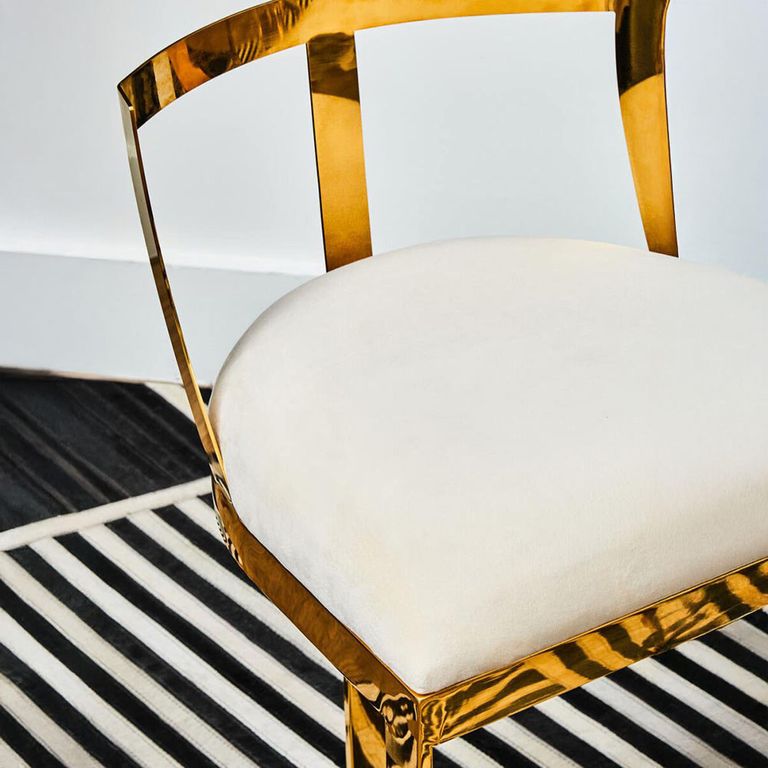 Azalea Barstool - Set of 2 - Ivory Velvet Fabric with Gold Metal