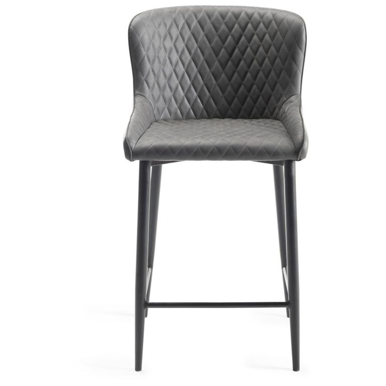 Cezanne Barstools - Set of 2 - Dark Grey Faux Leather - Black Legs