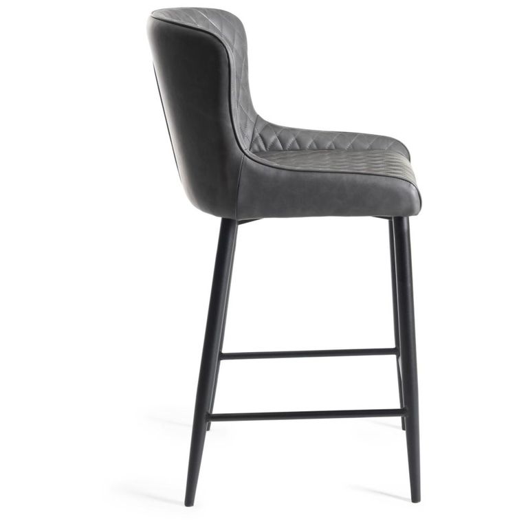 Cezanne Barstools - Set of 2 - Dark Grey Faux Leather - Black Legs