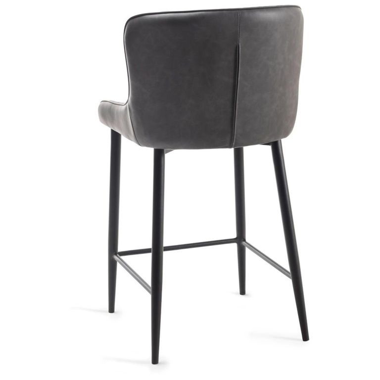 Cezanne Barstools - Set of 2 - Dark Grey Faux Leather - Black Legs