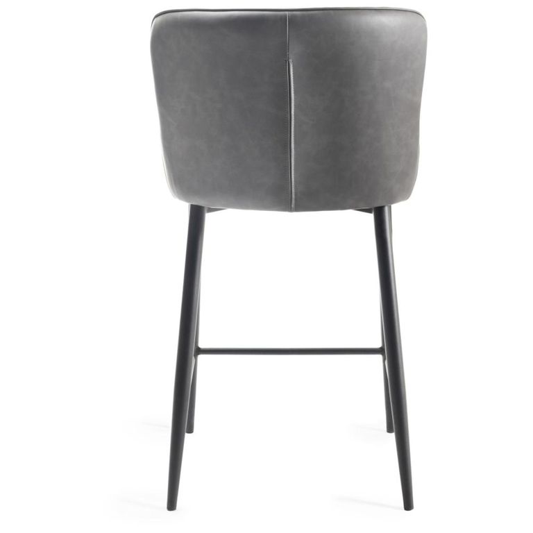 Cezanne Barstools - Set of 2 - Dark Grey Faux Leather - Black Legs