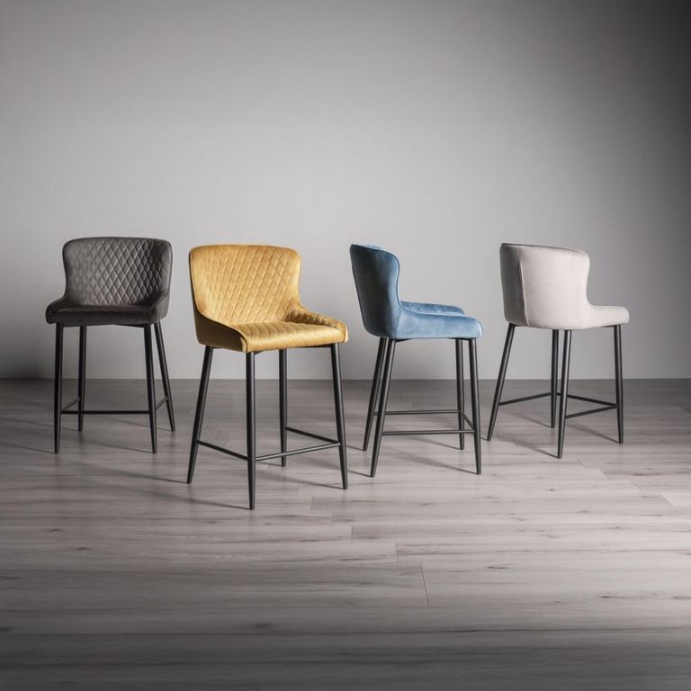 Cezanne Barstools - Set of 2 - Dark Grey Faux Leather - Black Legs