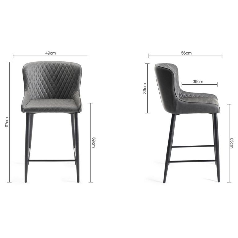 Cezanne Barstools - Set of 2 - Dark Grey Faux Leather - Black Legs