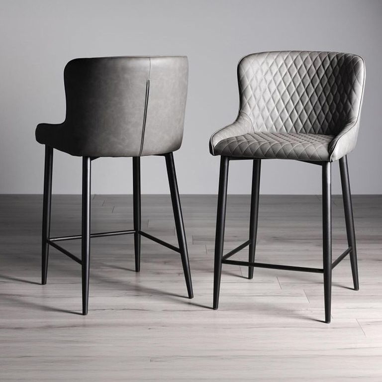 Cezanne Barstools - Set of 2 - Dark Grey Faux Leather - Black Legs