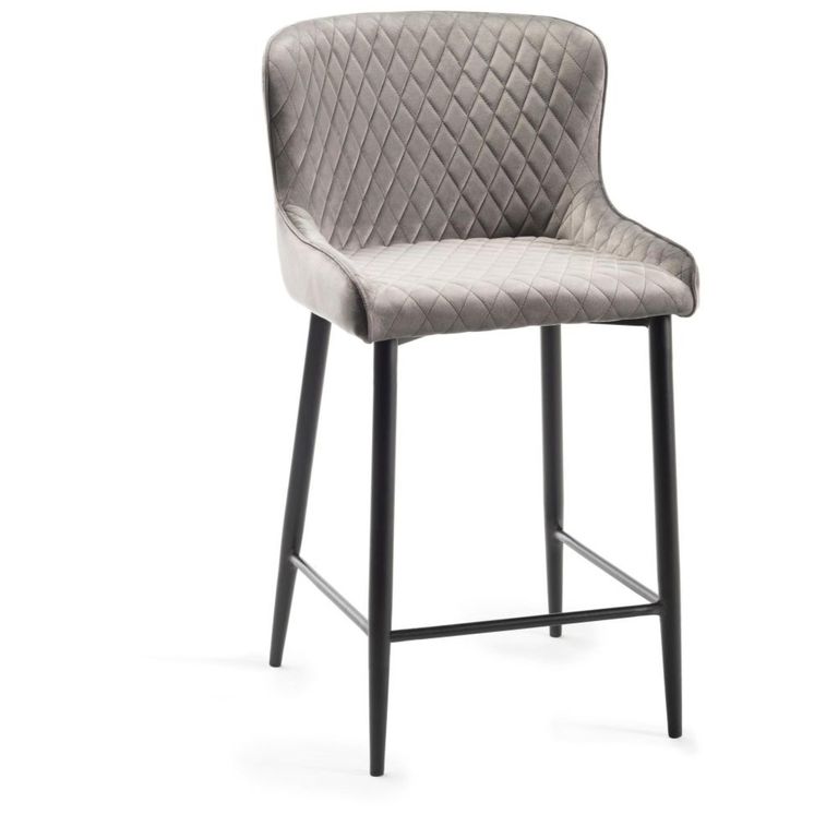 Cezanne Barstools - Set of 2 - Grey Velvet - Black Legs