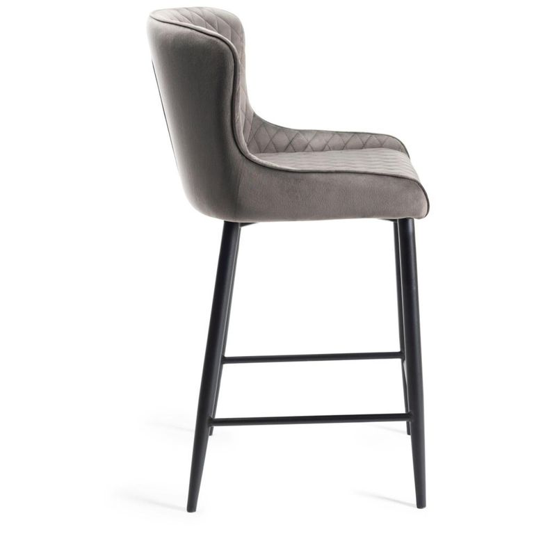 Cezanne Barstools - Set of 2 - Grey Velvet - Black Legs