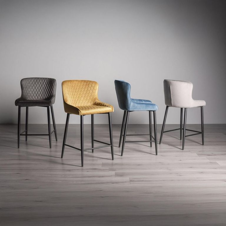 Cezanne Barstools - Set of 2 - Grey Velvet - Black Legs